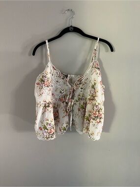 American Eagle Outfitters White Floral Lace-Trim Cami